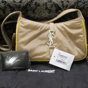 Brand New NWT SAINT LAURENT $2400 YSL Logo Nylon SHOULDER BAG Tan Yellow w tags